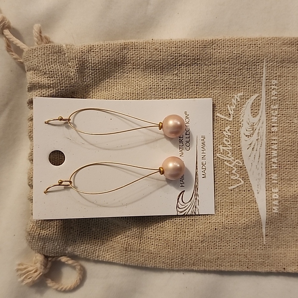 Hawaii Pink and Gold  Pearl Drop Earrings
